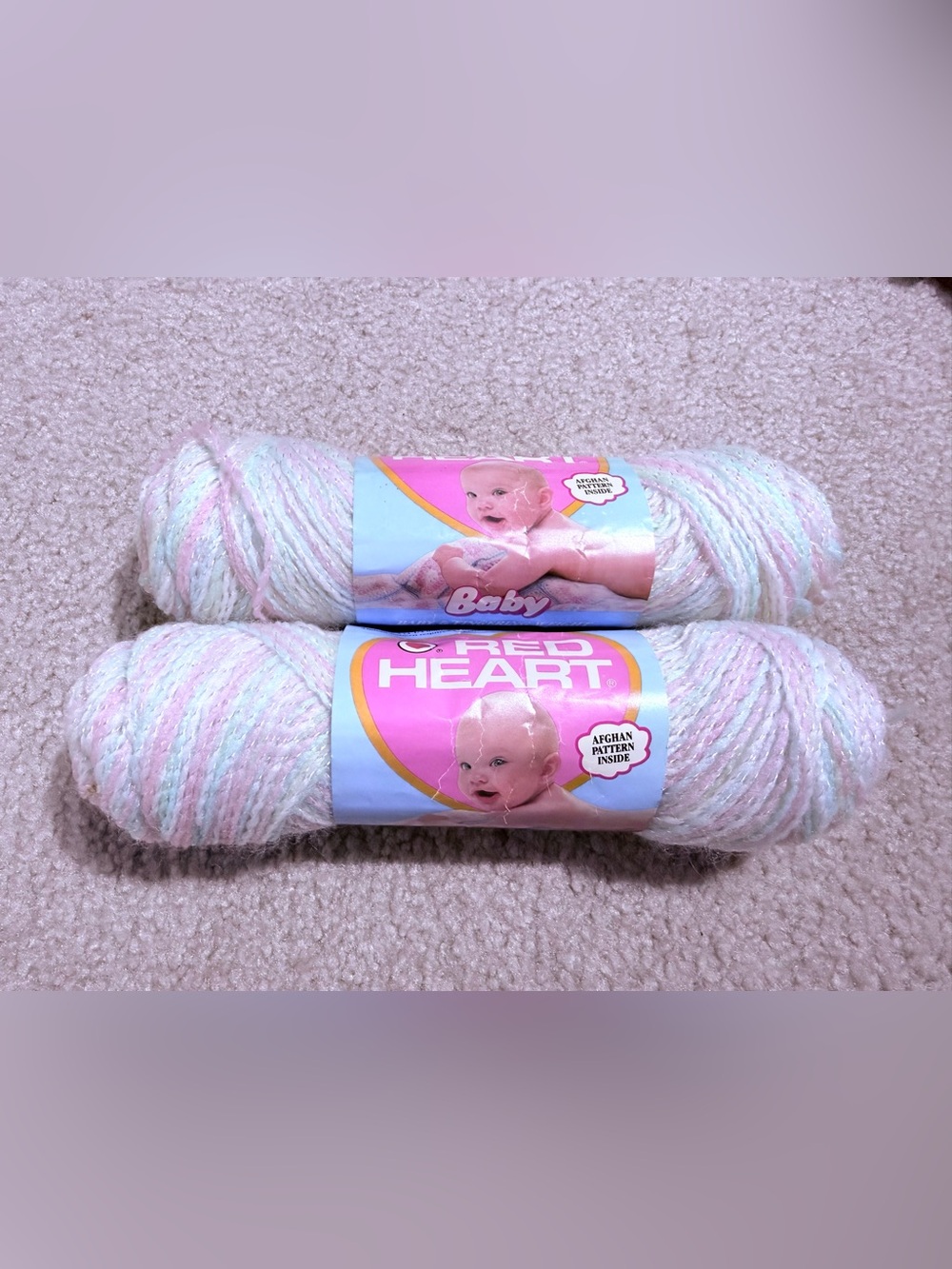 Vintage Red Heart Baby Fingering Weight Yarn 2 Skeins Lullaby 1 1/2oz  230 yrds